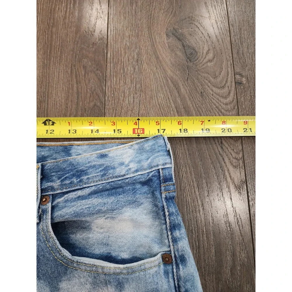 Levis 501 93 Straight Leg Jeans Men's 34x32 Blue White Acid Wash Tie Dye Denim